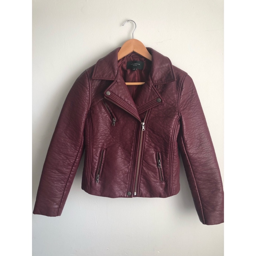 Women’s burgundy leather biker/motto jacket